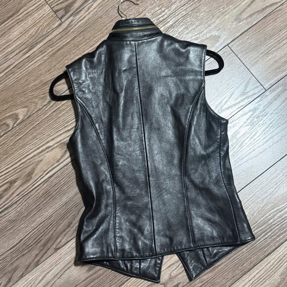 Danier Vintage Leather Vest – Black – XS – Moto-Inspired with Gold Zippers - Picture 10 of 10